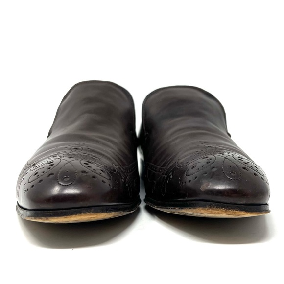 AUTHENTIC! Prada Brown Leather Cut Out Perforated Wingtip Loafers Size 7.5 - Picture 3 of 12